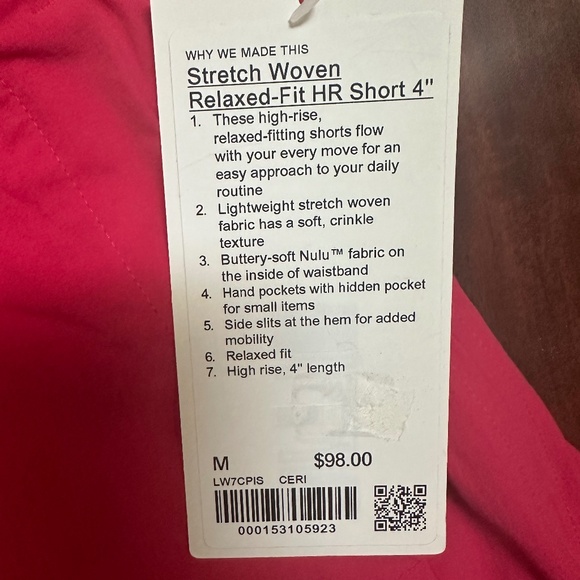 Lululemon Stretch Woven Relaxed-Fit High-Rise Short 4" (cherrymist) - Picture 7 of 8